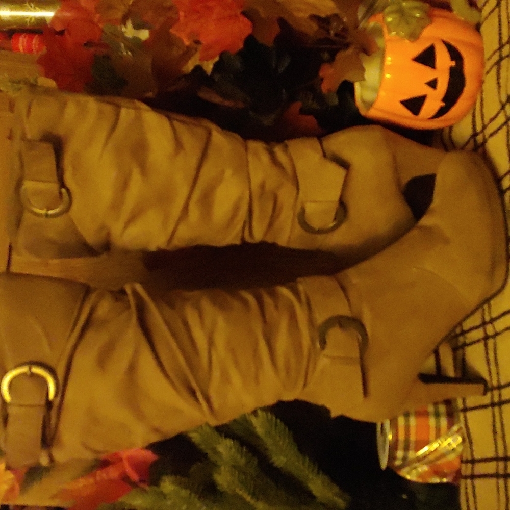 Suede Buckle Slouchy Boots  Size 8.5